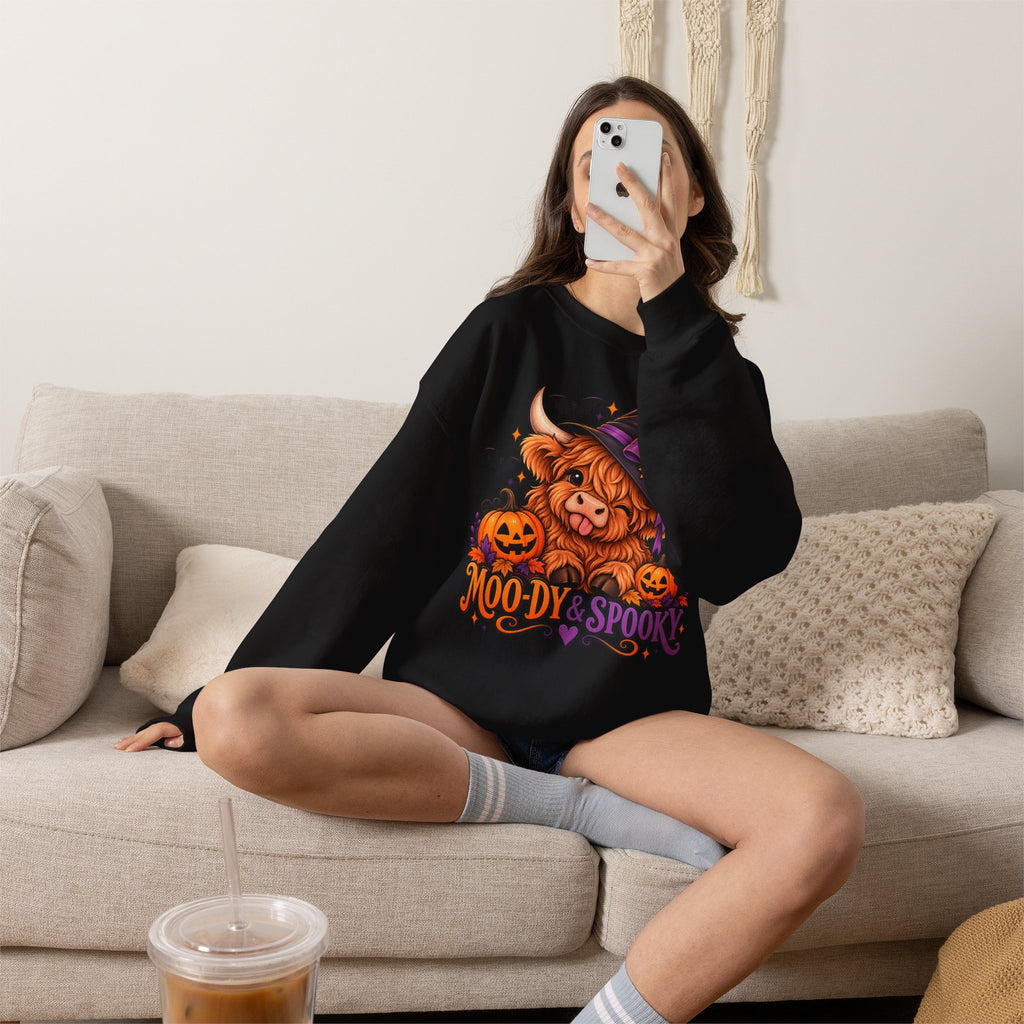 "Moo-dy & Spooky" Highland cow sweatshirt