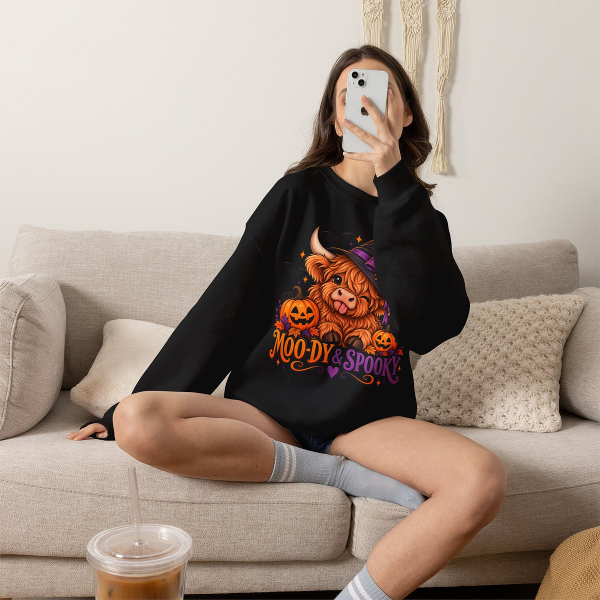 "Moo-dy & Spooky" Highland cow sweatshirt