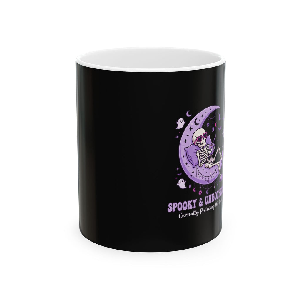 Spooky & Undead Ceramic Mug – Cute Skeleton on Purple Moon, Halloween Coffee Cup (11oz/15oz)