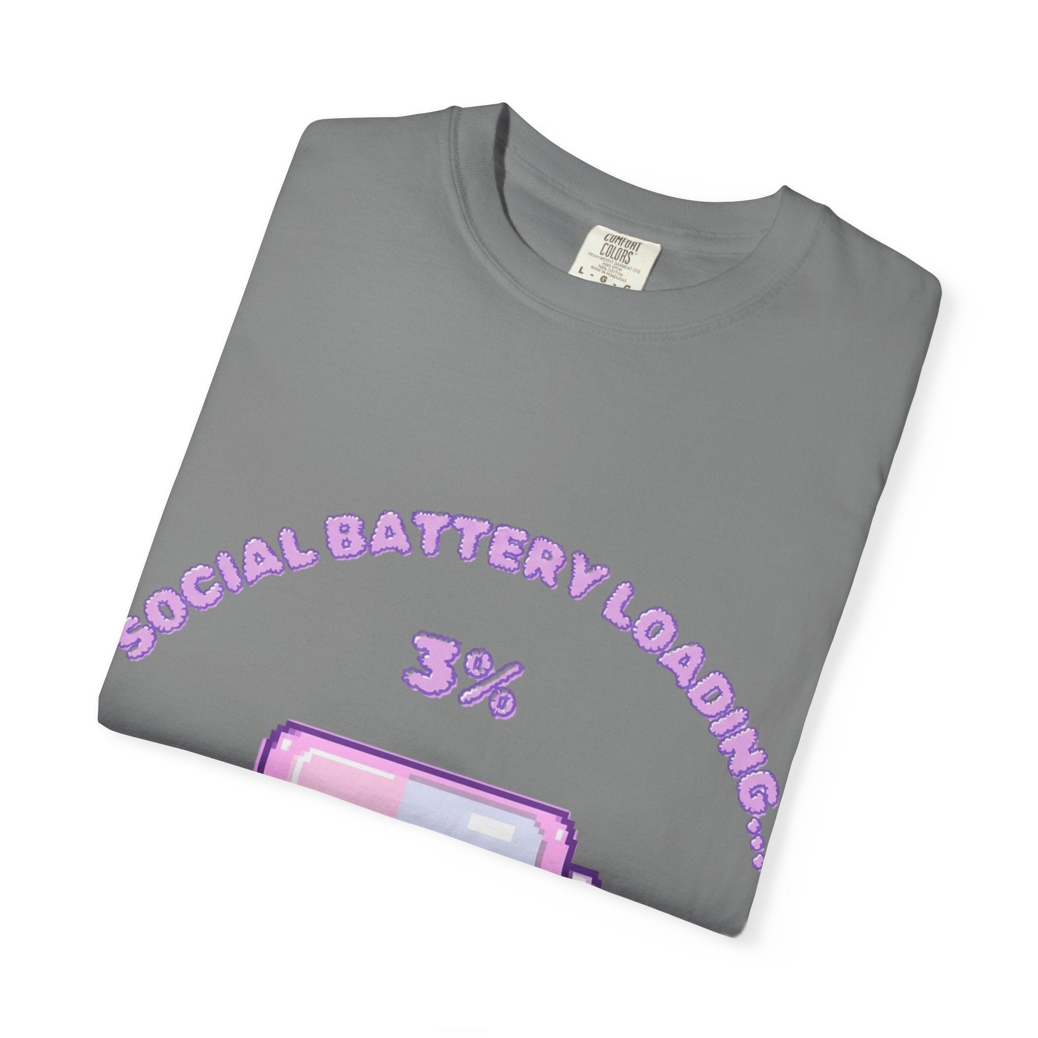 Social Battery Low 3% Battery Graphic T-Shirt | Cute Pastel Phone Icon