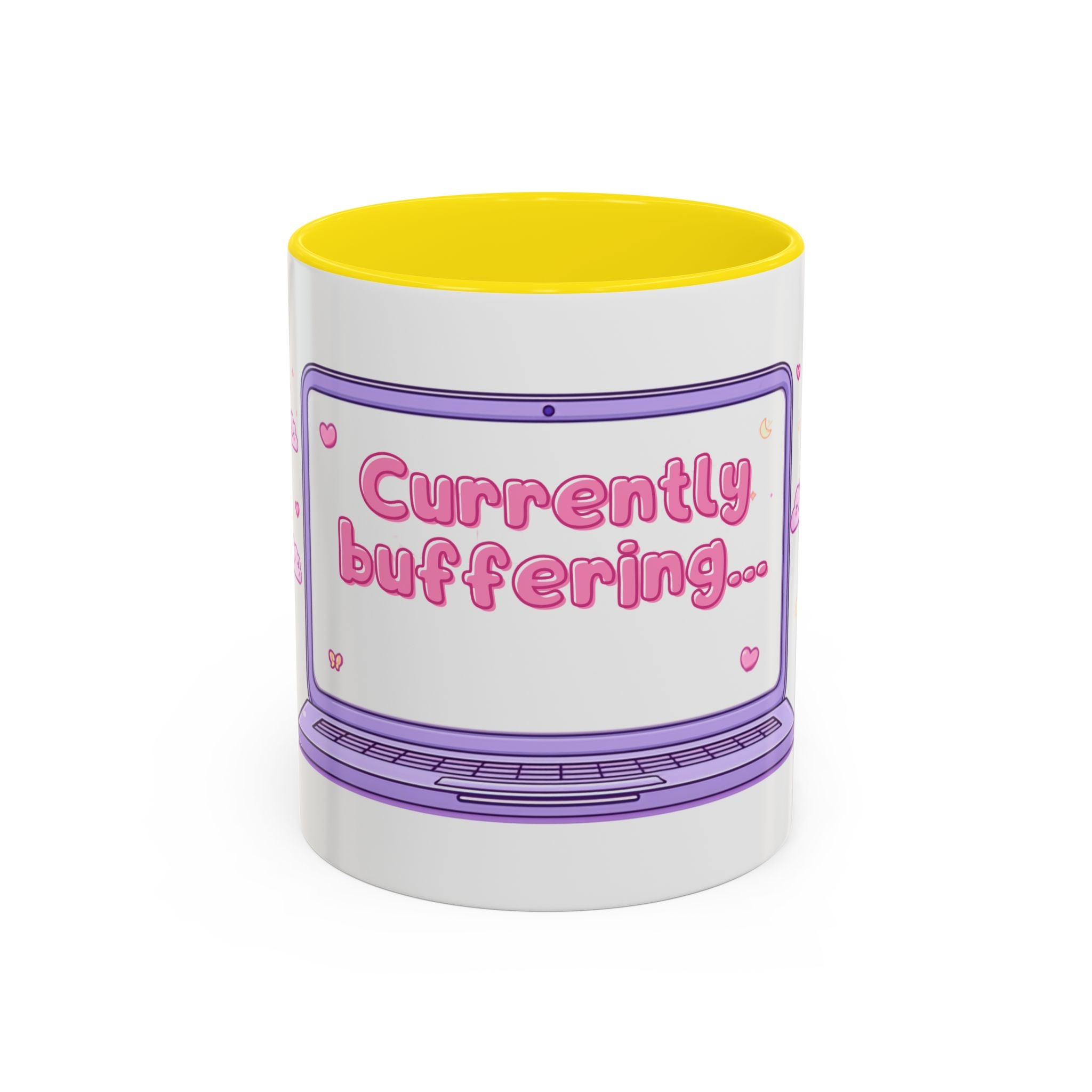 Accent Coffee Mug — "Currently Buffering" Cute Kawaii Laptop Design