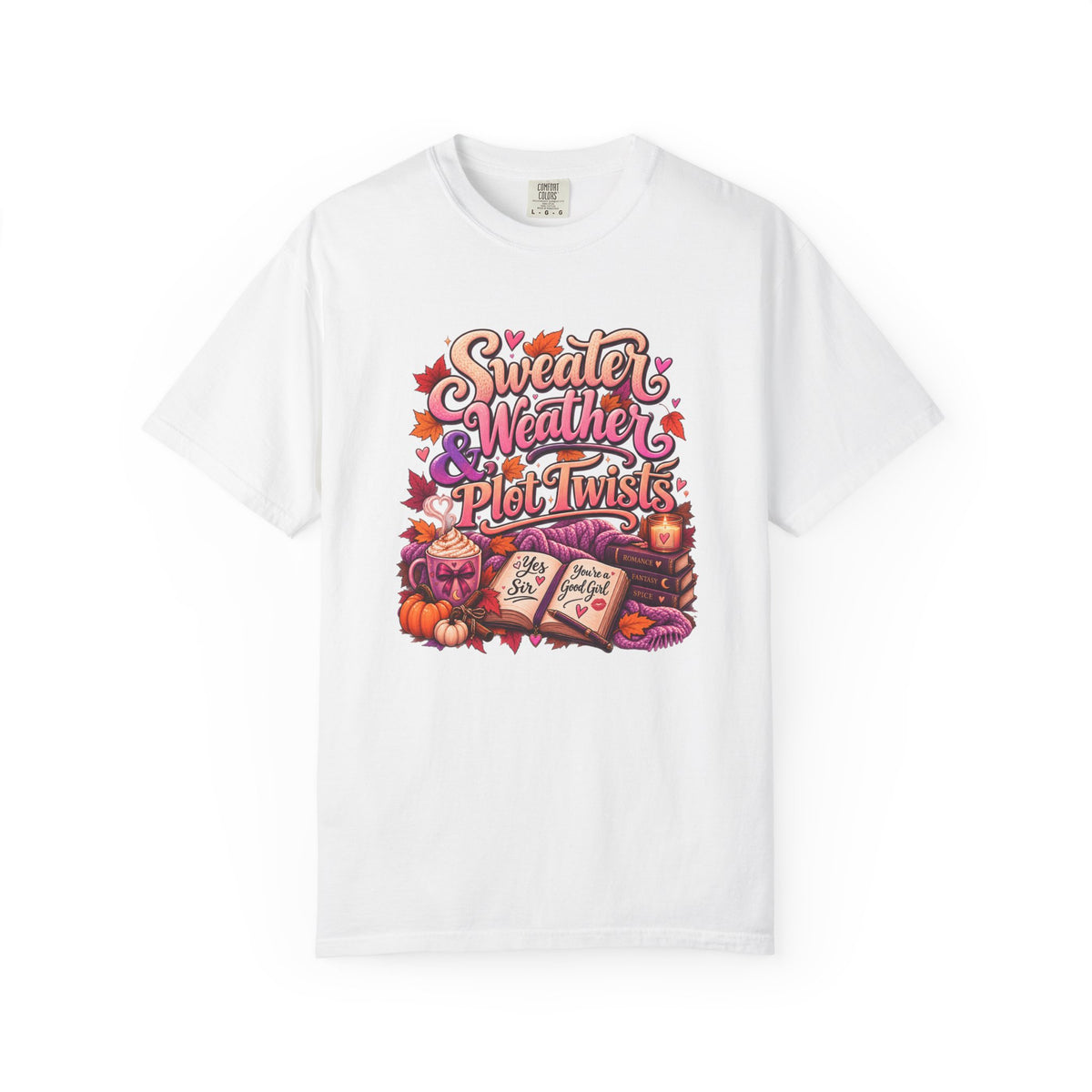 Sweater Weather Plot Twists Tee — Cozy Autumn Book Lover T-Shirt
