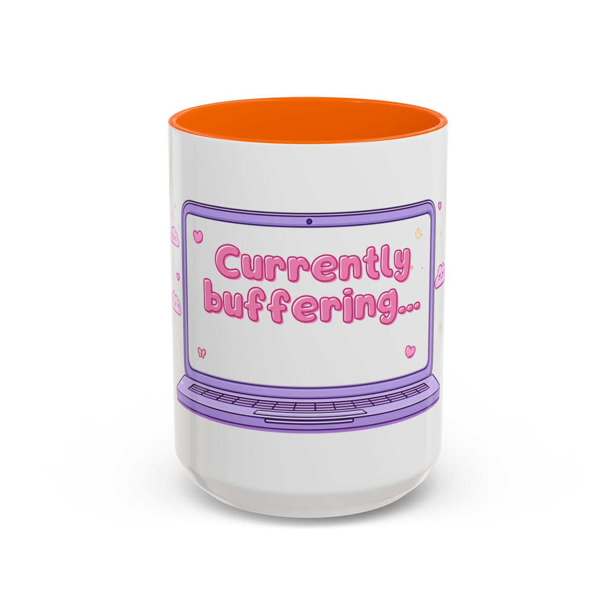 Accent Coffee Mug — "Currently Buffering" Cute Kawaii Laptop Design