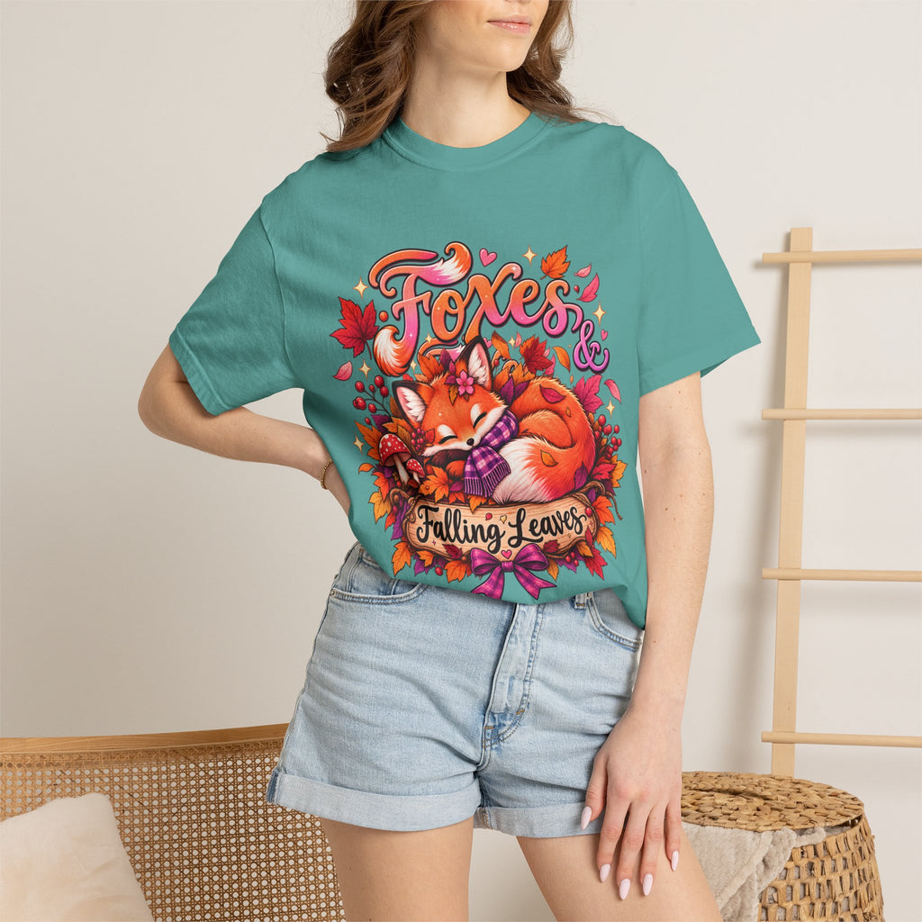 Foxes & Falling Leaves T-Shirt — Cozy Autumn Fox Graphic Tee