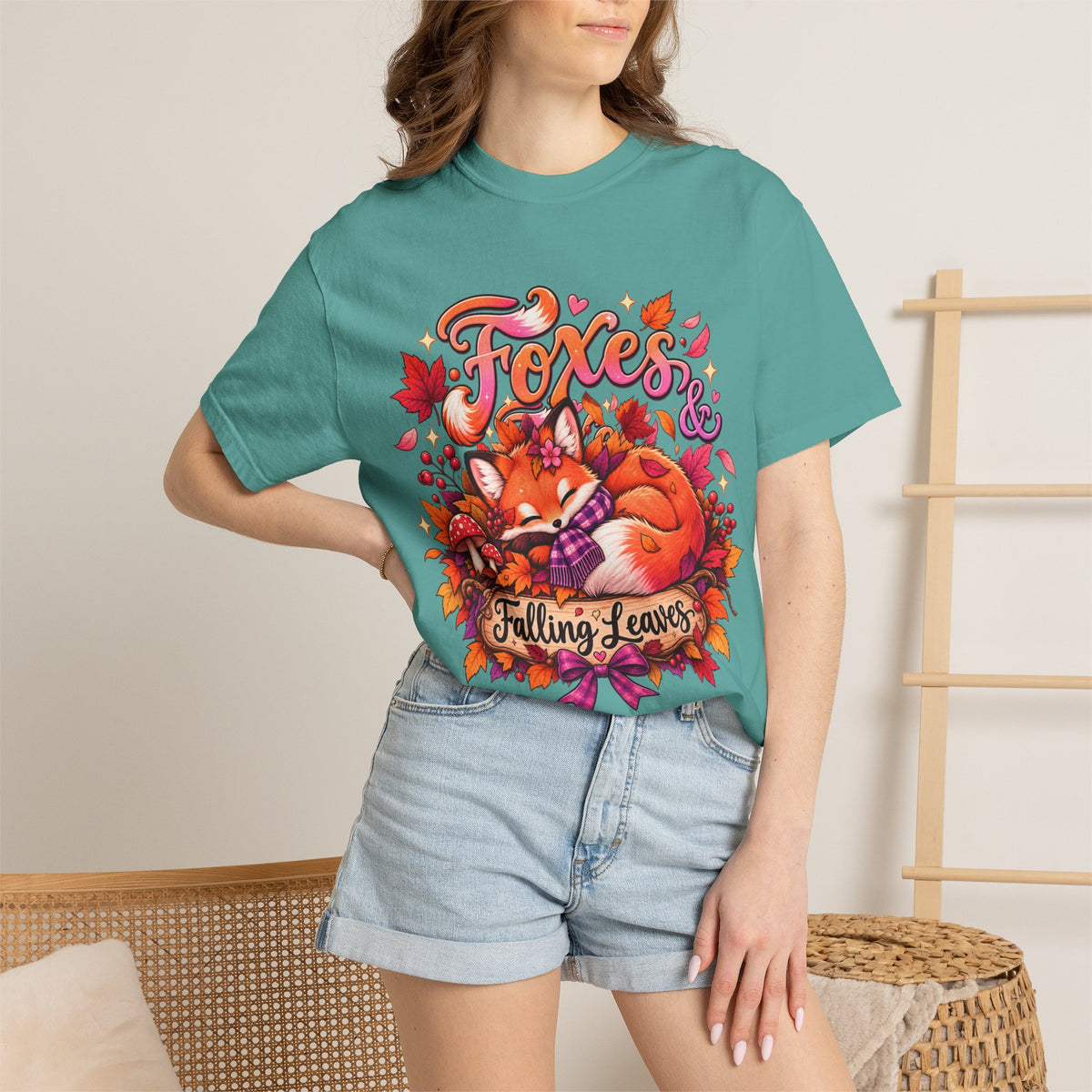 Foxes & Falling Leaves T-Shirt — Cozy Autumn Fox Graphic Tee