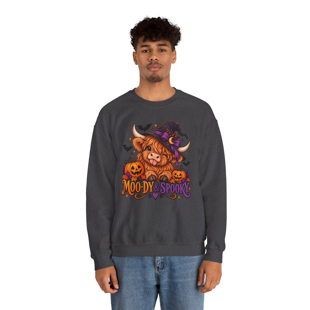 "Moo-dy & Spooky" Highland cow sweatshirt