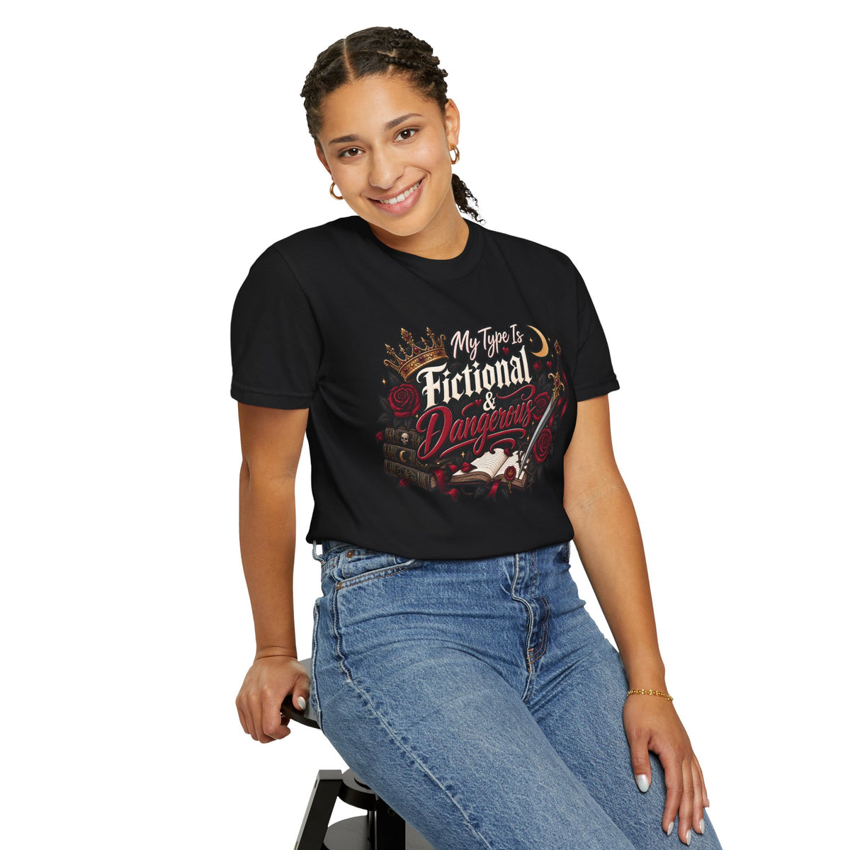 Fictional & Dangerous T-Shirt — Gothic Booklover Graphic Tee