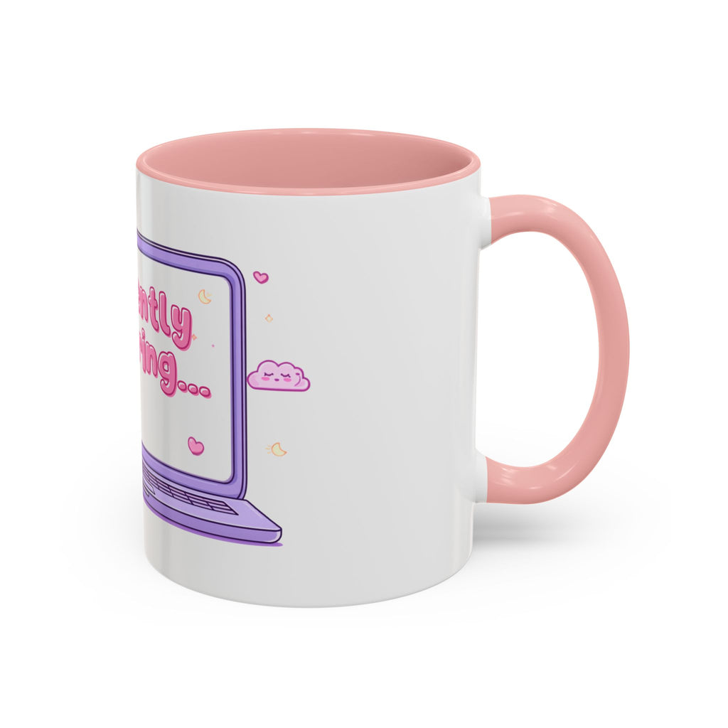 Accent Coffee Mug — "Currently Buffering" Cute Kawaii Laptop Design