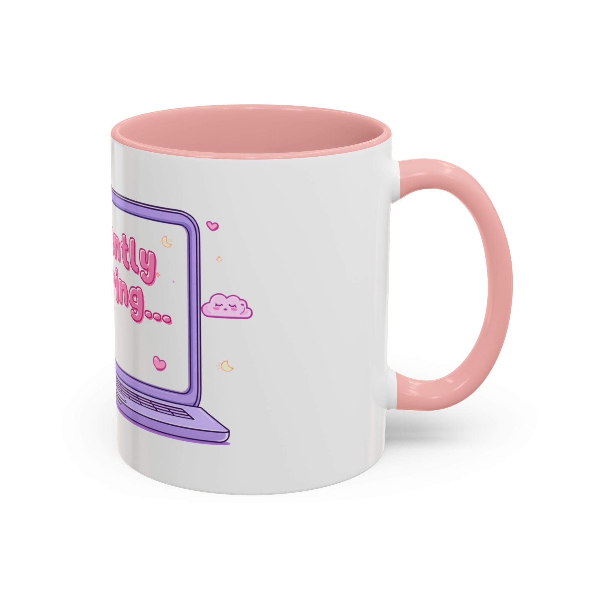 Accent Coffee Mug — "Currently Buffering" Cute Kawaii Laptop Design