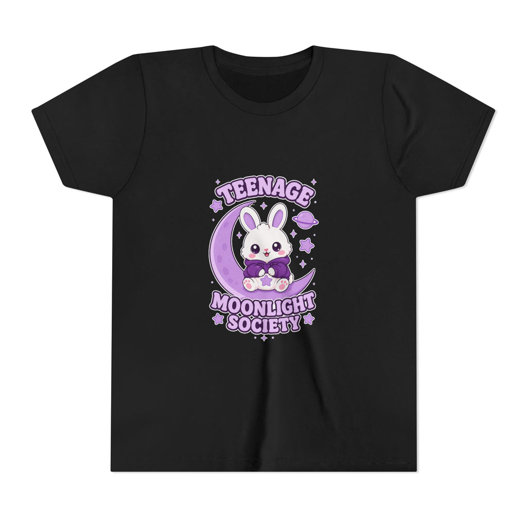 Youth Tee — "Teenage Moonlight Society" Cute Bunny Moon Graphic