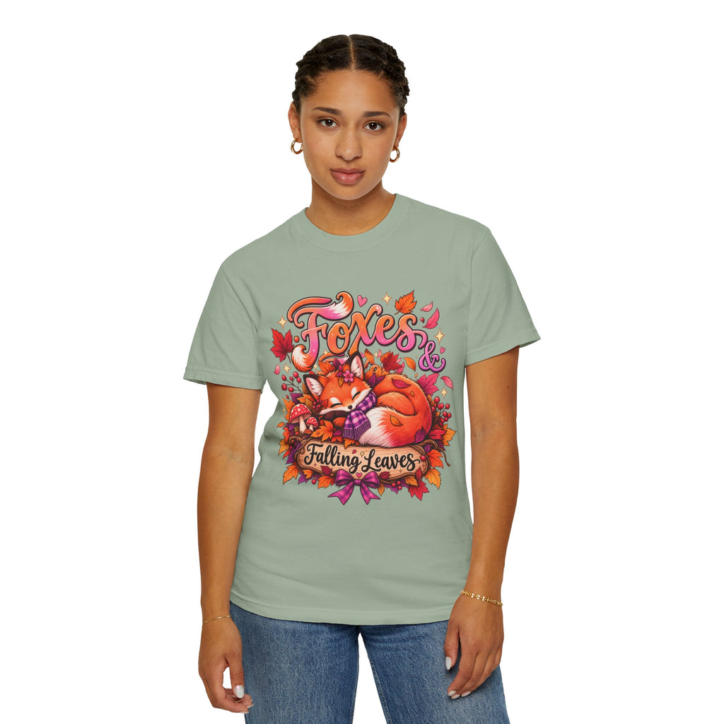 Foxes & Falling Leaves T-Shirt — Cozy Autumn Fox Graphic Tee