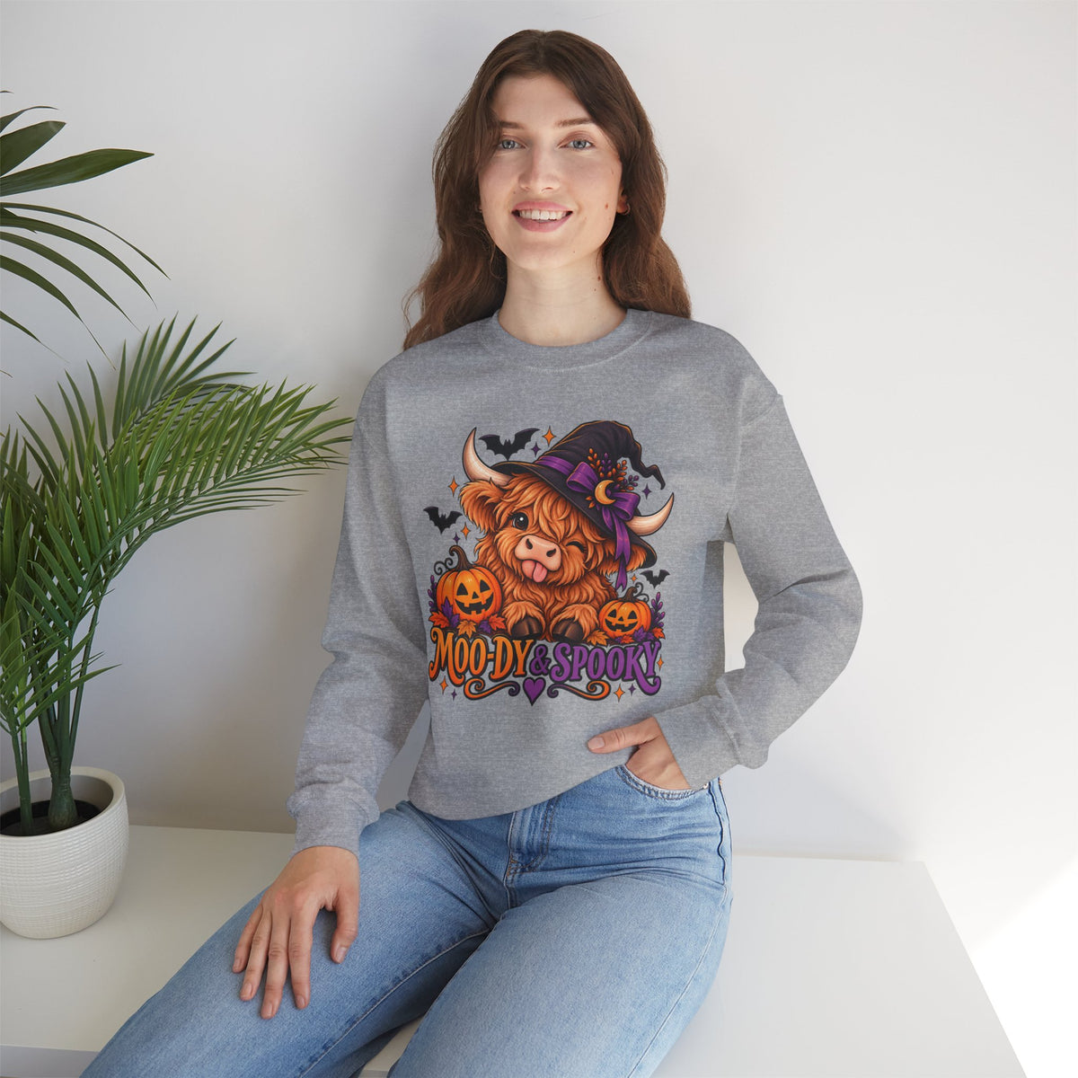 "Moo-dy & Spooky" Highland cow sweatshirt