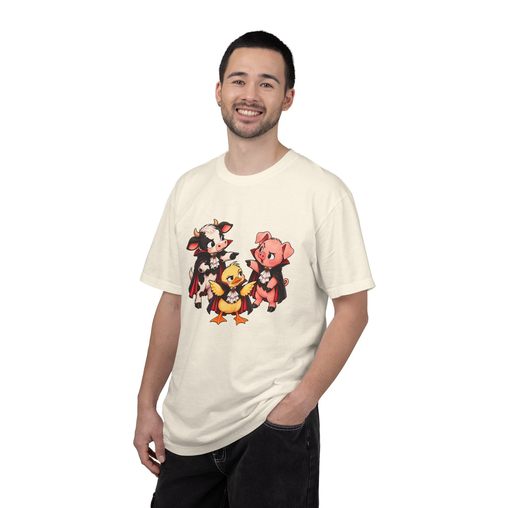 "This is why we have a wardrobe meeting first!" Cow, Pig & Chick Cartoon Graphic Tee