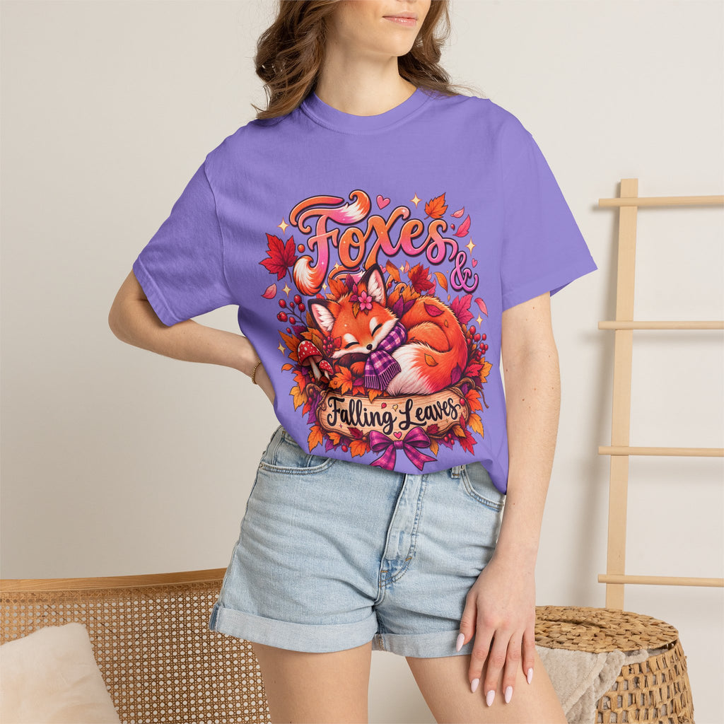 Foxes & Falling Leaves T-Shirt — Cozy Autumn Fox Graphic Tee