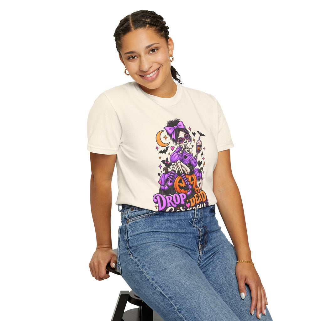 Drop Dead Gorgeous Halloween T-Shirt — Gothic Pumpkin Pinup Tee