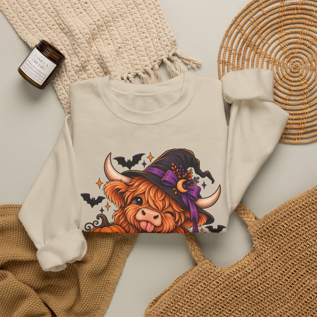 "Moo-dy & Spooky" Highland cow sweatshirt