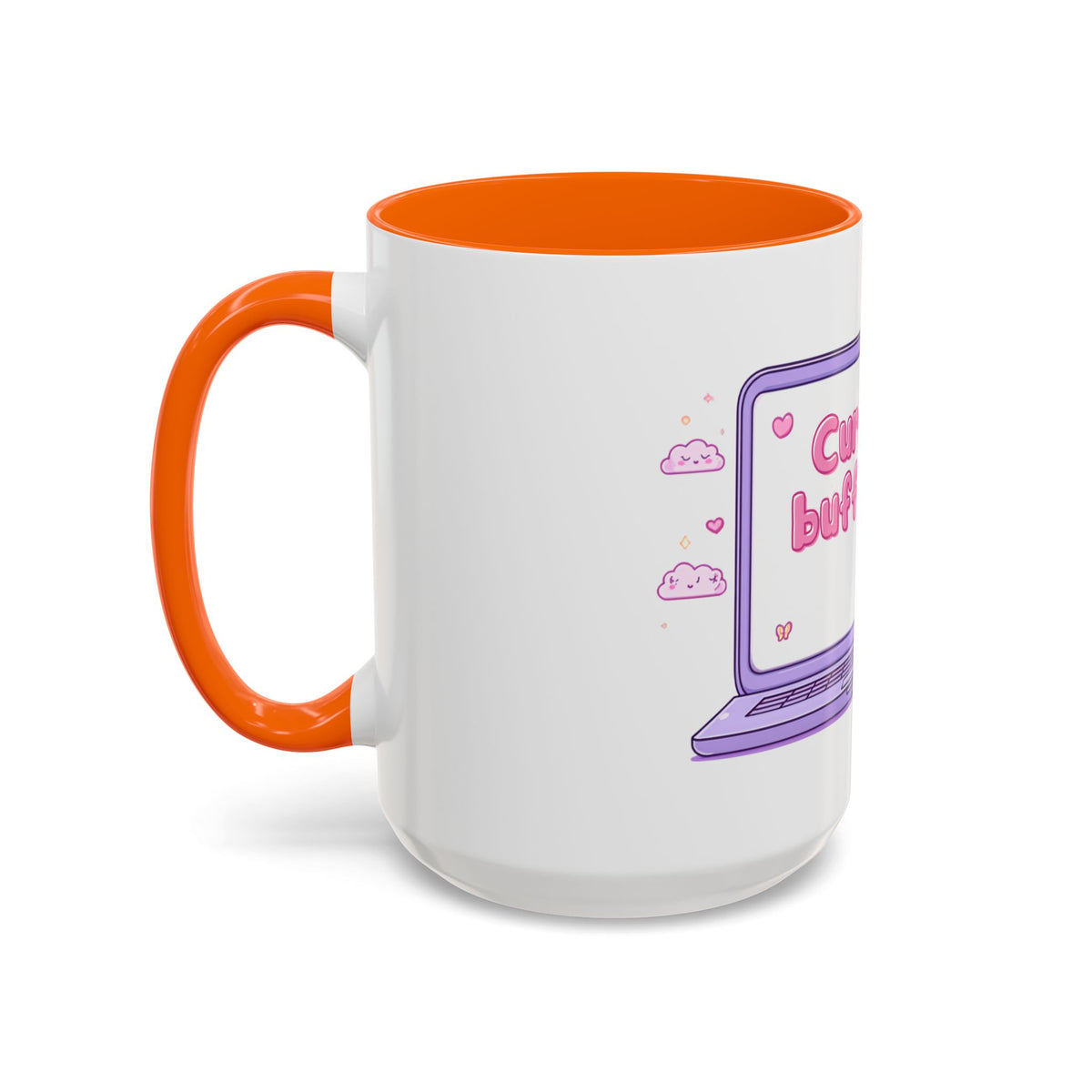 Accent Coffee Mug — "Currently Buffering" Cute Kawaii Laptop Design