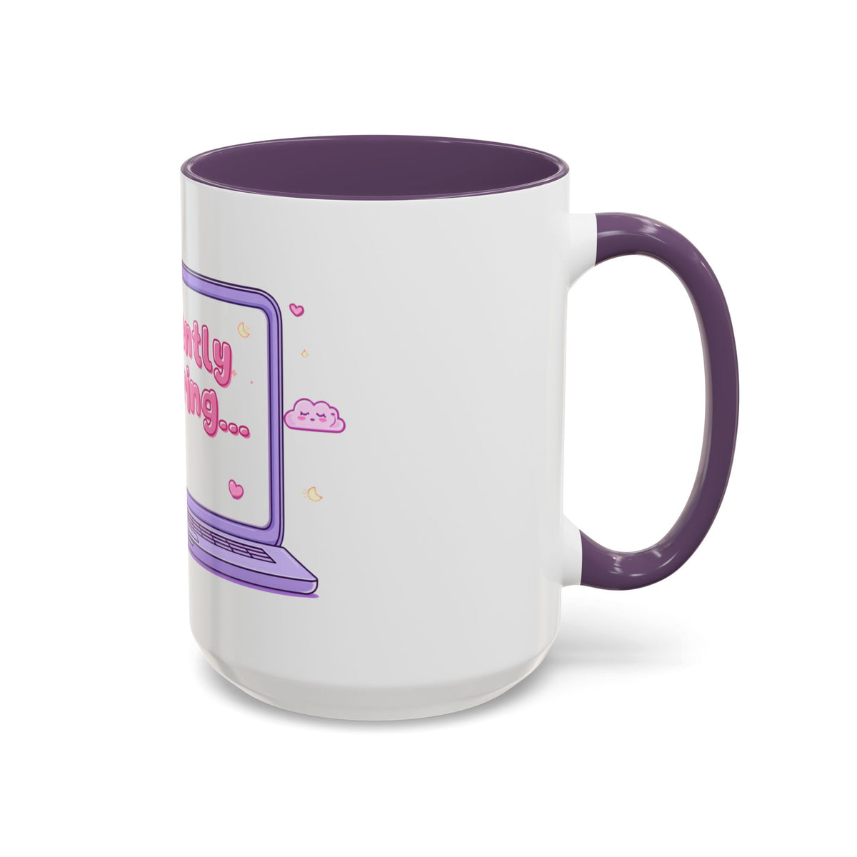 Accent Coffee Mug — "Currently Buffering" Cute Kawaii Laptop Design