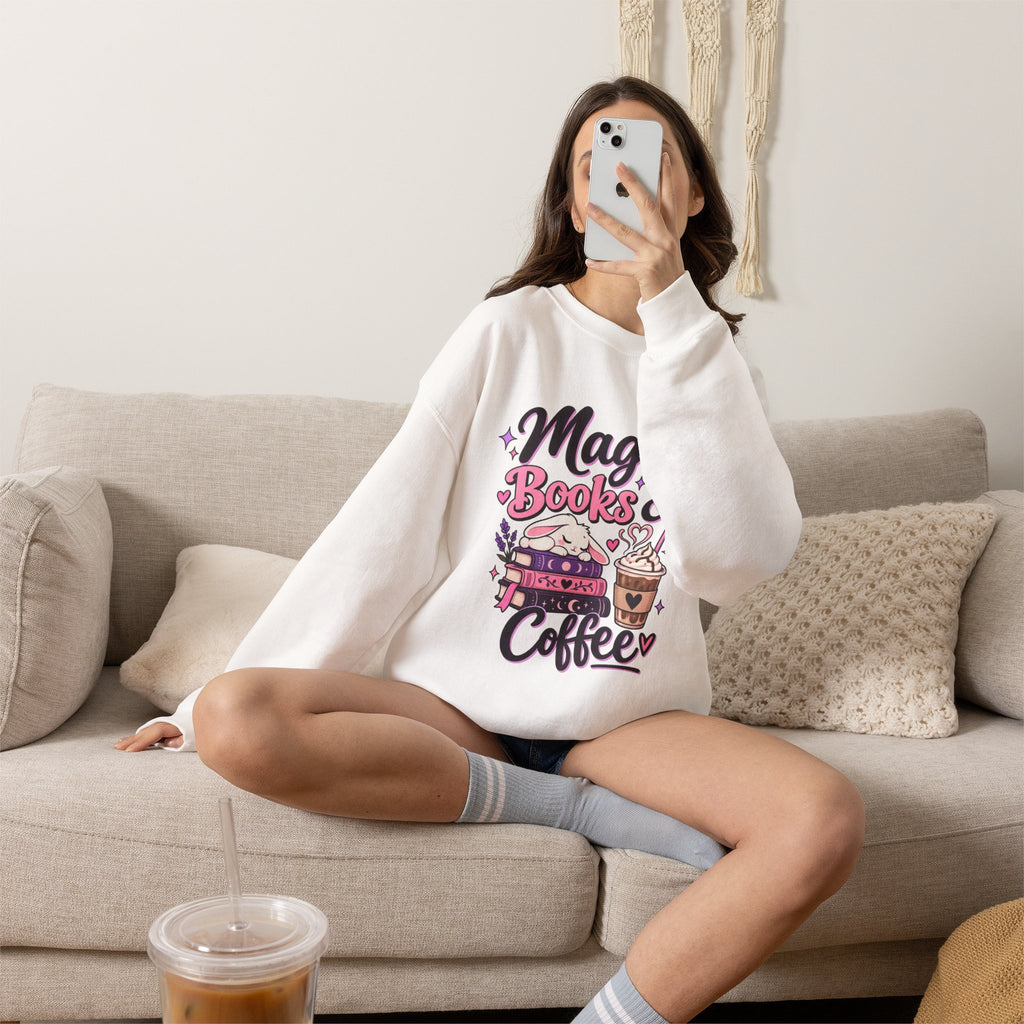 Sweatshirt — "Magic, Books & Coffee" Cozy Reading Crewneck