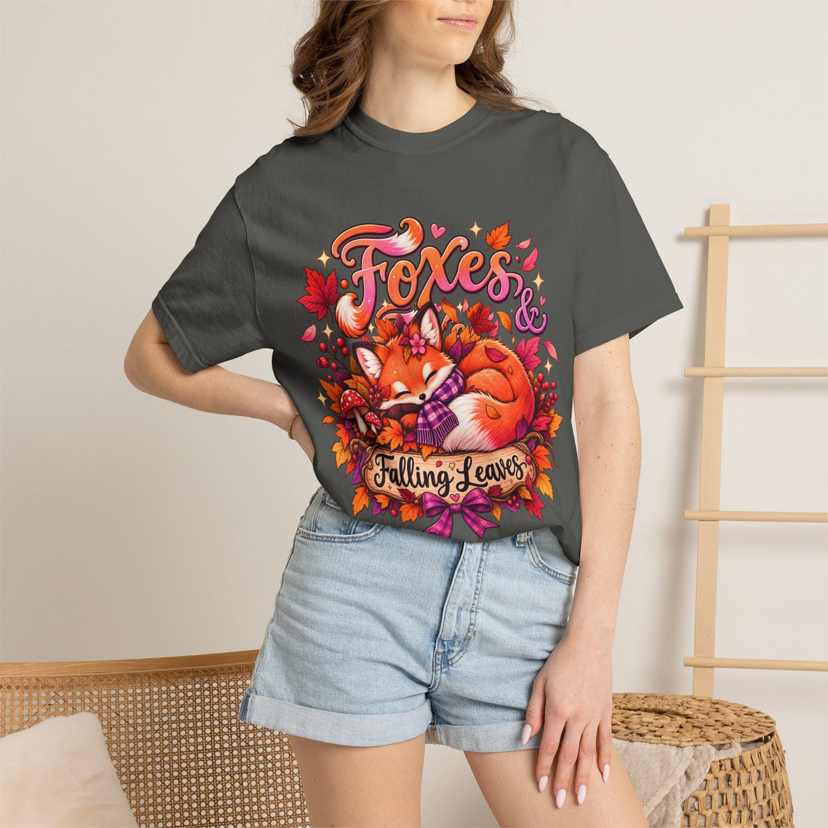 Foxes & Falling Leaves T-Shirt — Cozy Autumn Fox Graphic Tee