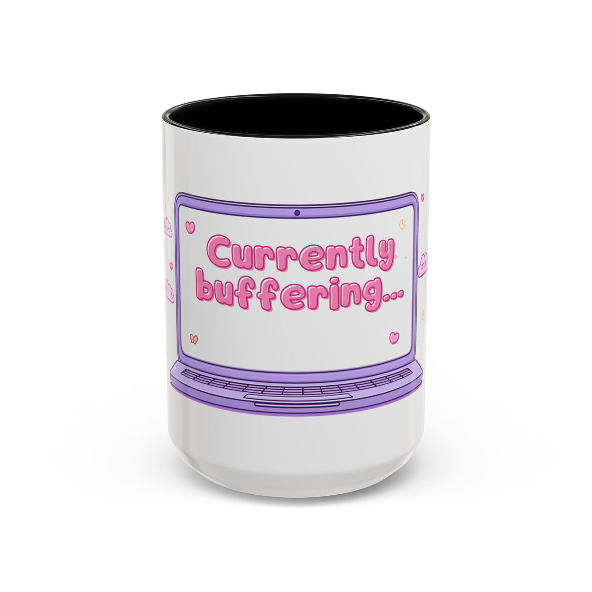 Accent Coffee Mug — "Currently Buffering" Cute Kawaii Laptop Design