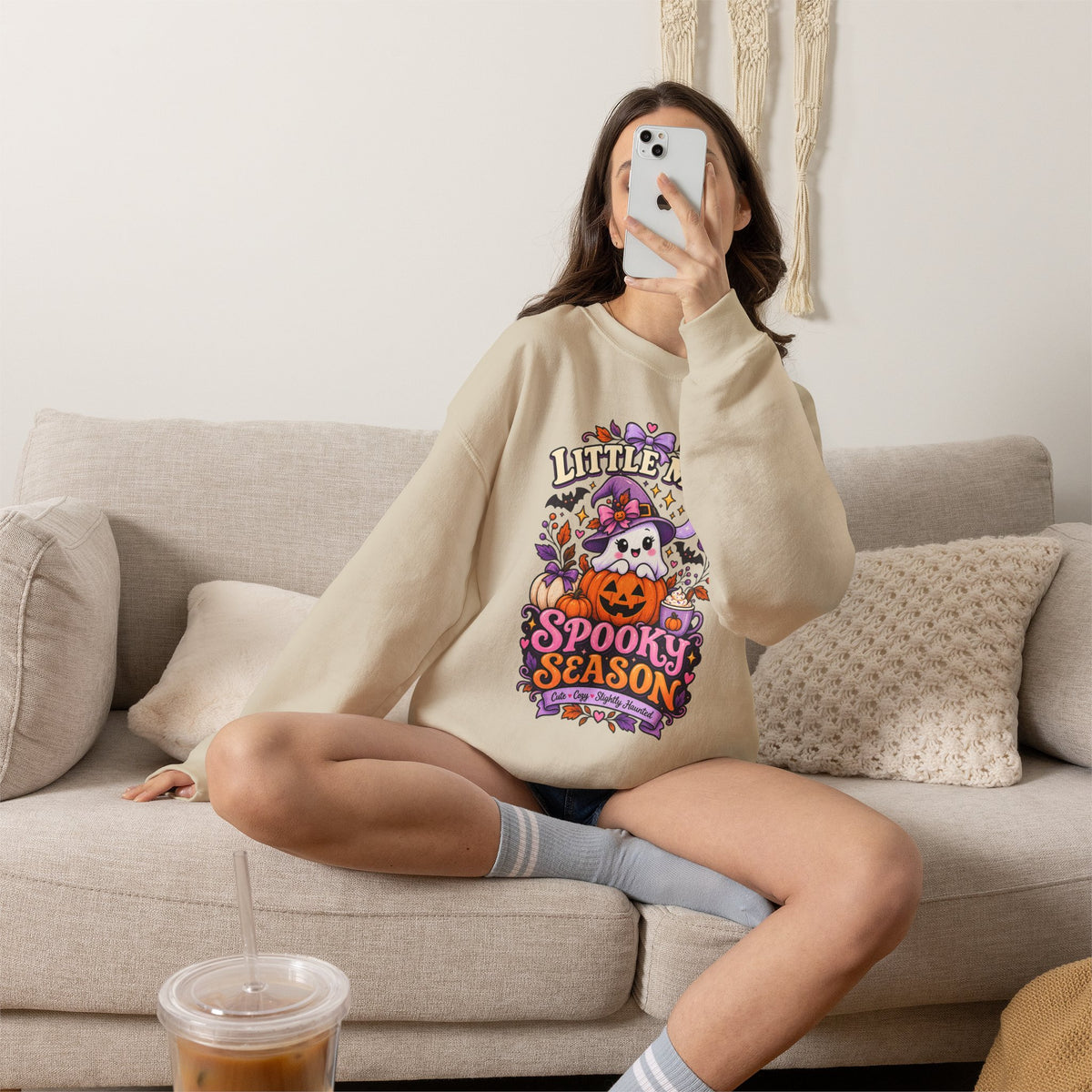 Little Miss Spooky Season Sweatshirt — Cute Halloween Ghost & Pumpkin Crewneck
