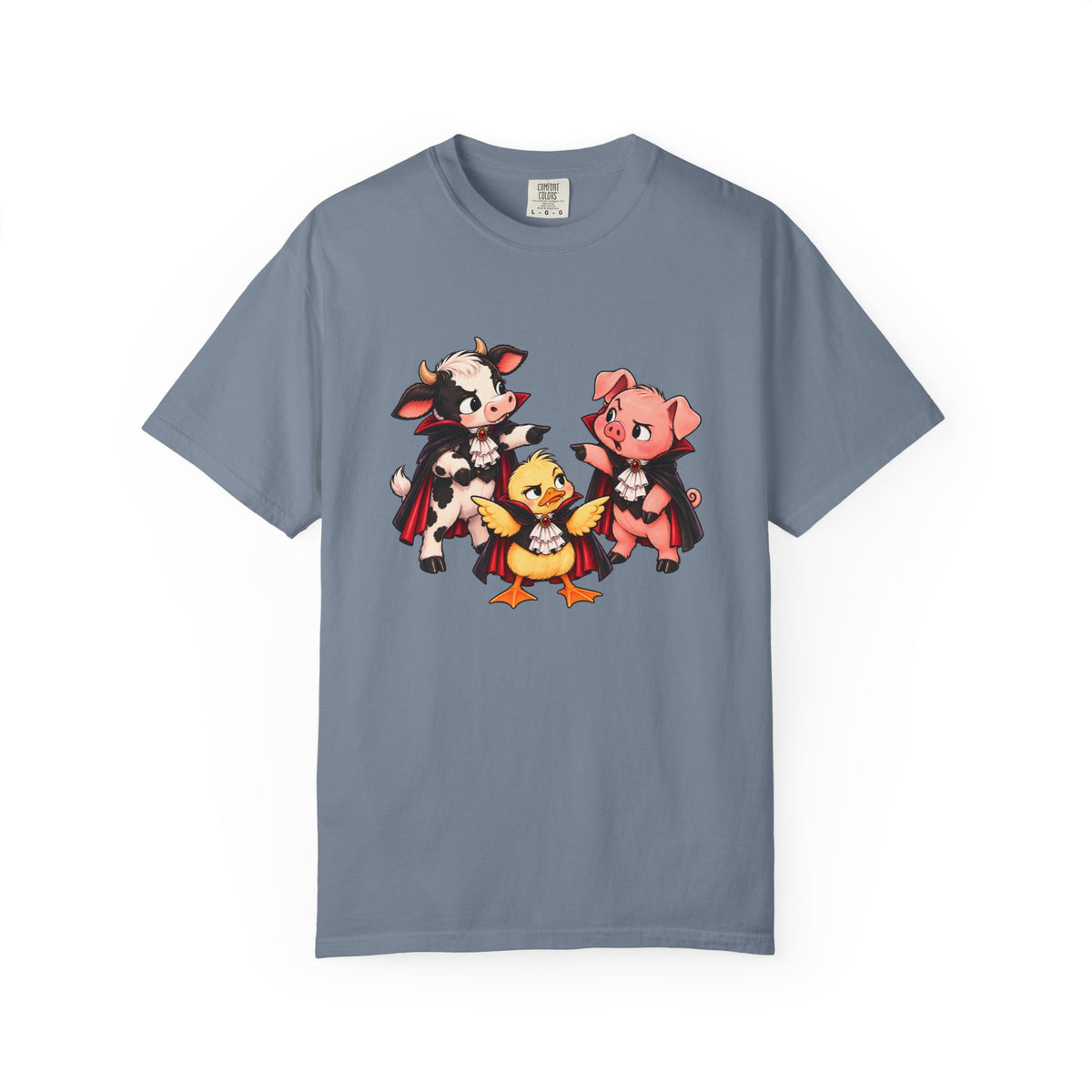 "This is why we have a wardrobe meeting first!" Cow, Pig & Chick Cartoon Graphic Tee