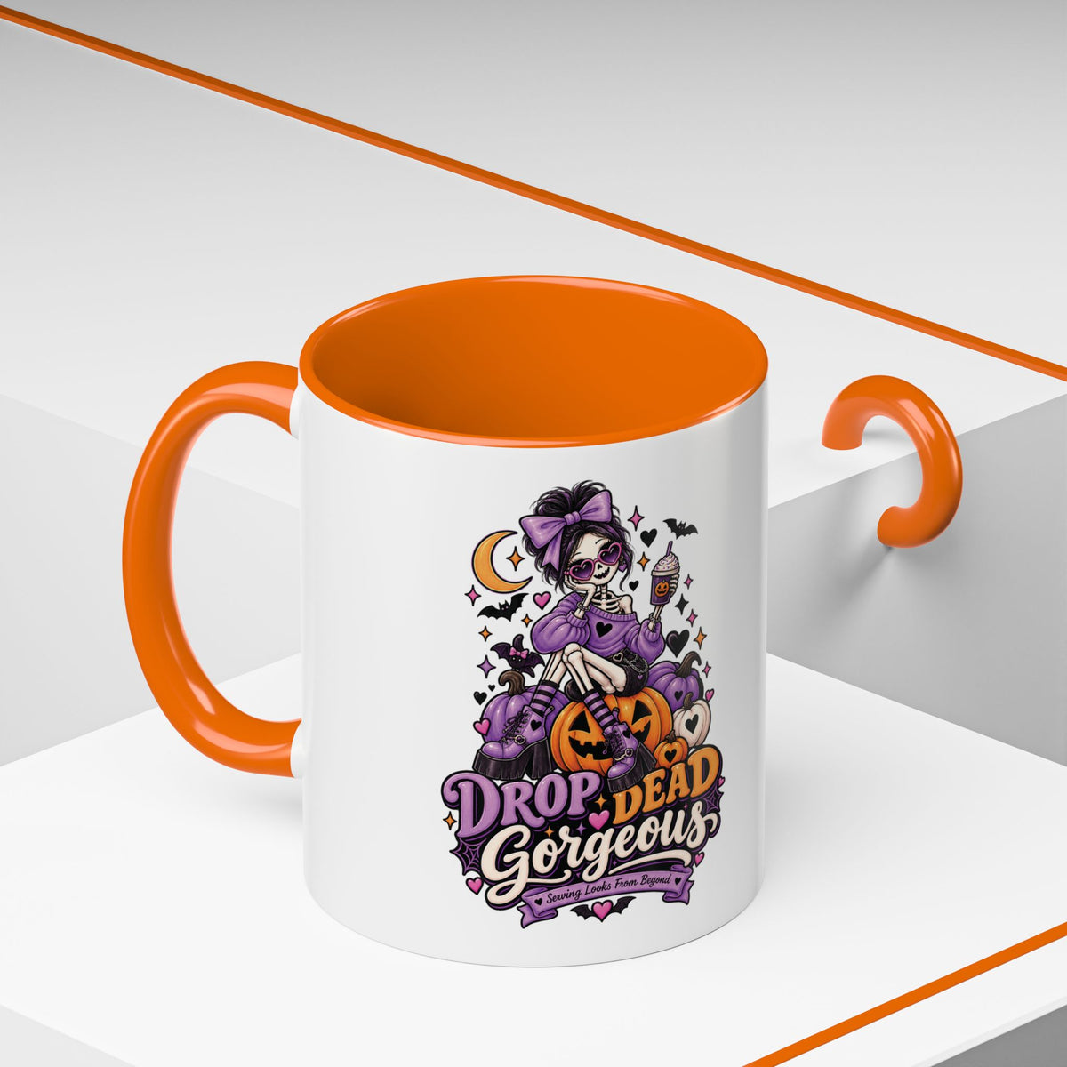 Halloween Coffee Mug — 'Drop Dead Gorgeous' Gothic Pumpkin Witch Accent Mug
