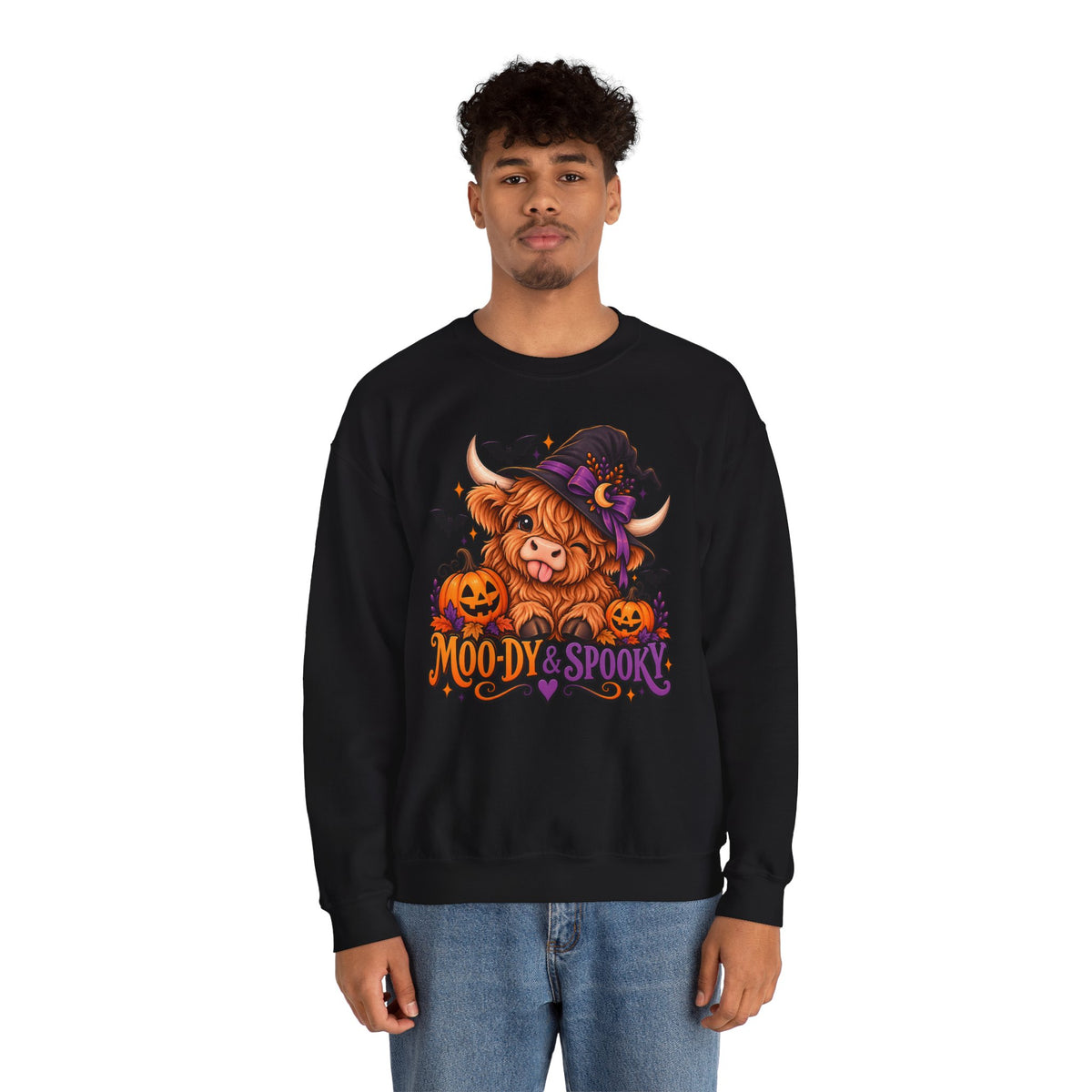 "Moo-dy & Spooky" Highland cow sweatshirt