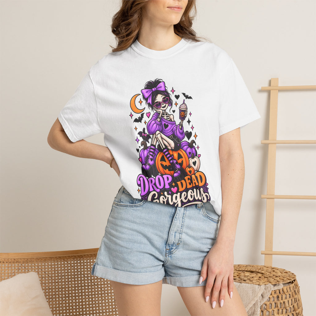Drop Dead Gorgeous Halloween T-Shirt — Gothic Pumpkin Pinup Tee