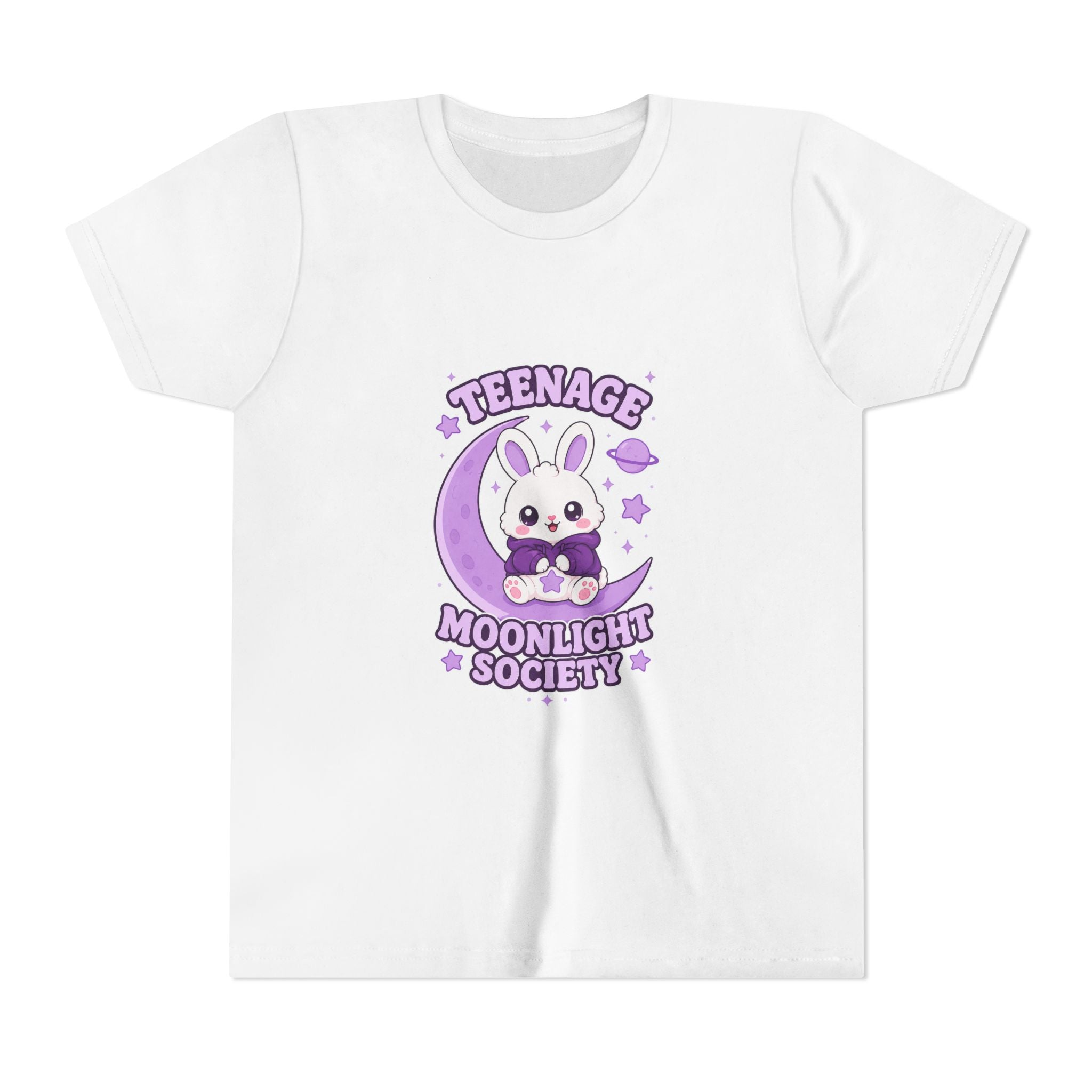 Youth Tee — "Teenage Moonlight Society" Cute Bunny Moon Graphic