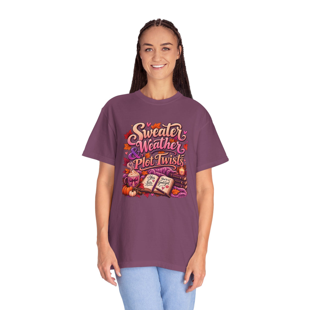 Sweater Weather Plot Twists Tee — Cozy Autumn Book Lover T-Shirt