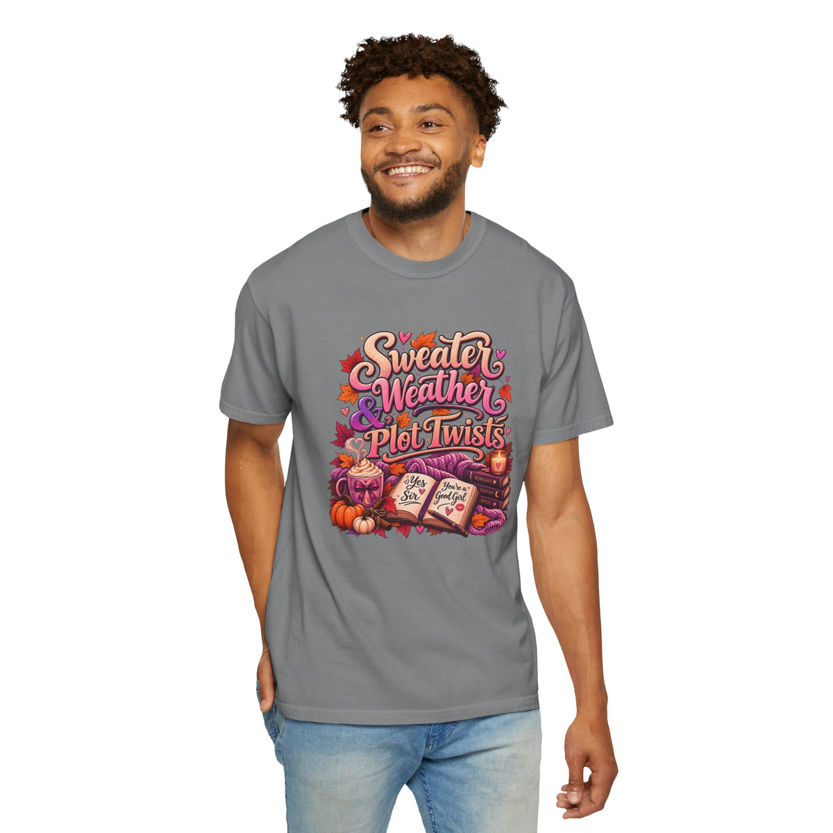 Sweater Weather Plot Twists Tee — Cozy Autumn Book Lover T-Shirt