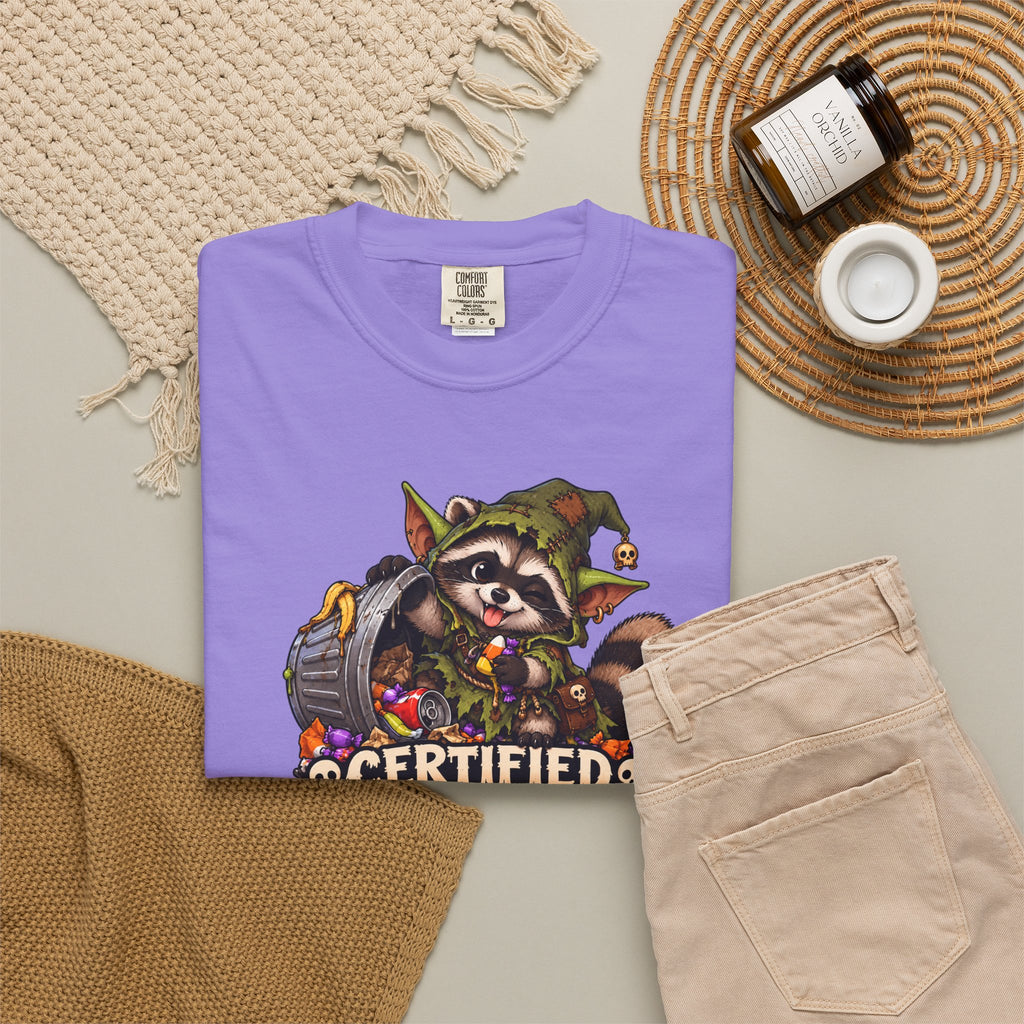 Certified Trash Goblin T-Shirt — Cute Mischief Raccoon Graphic Tee