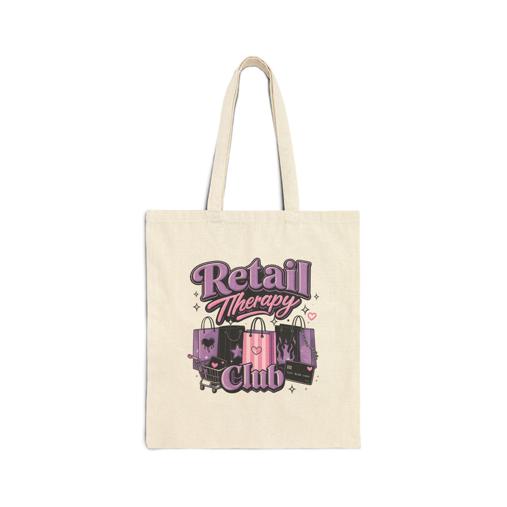 Tote Bag — "Retail Therapy Club" Pink Shopping Bags Canvas Tote
