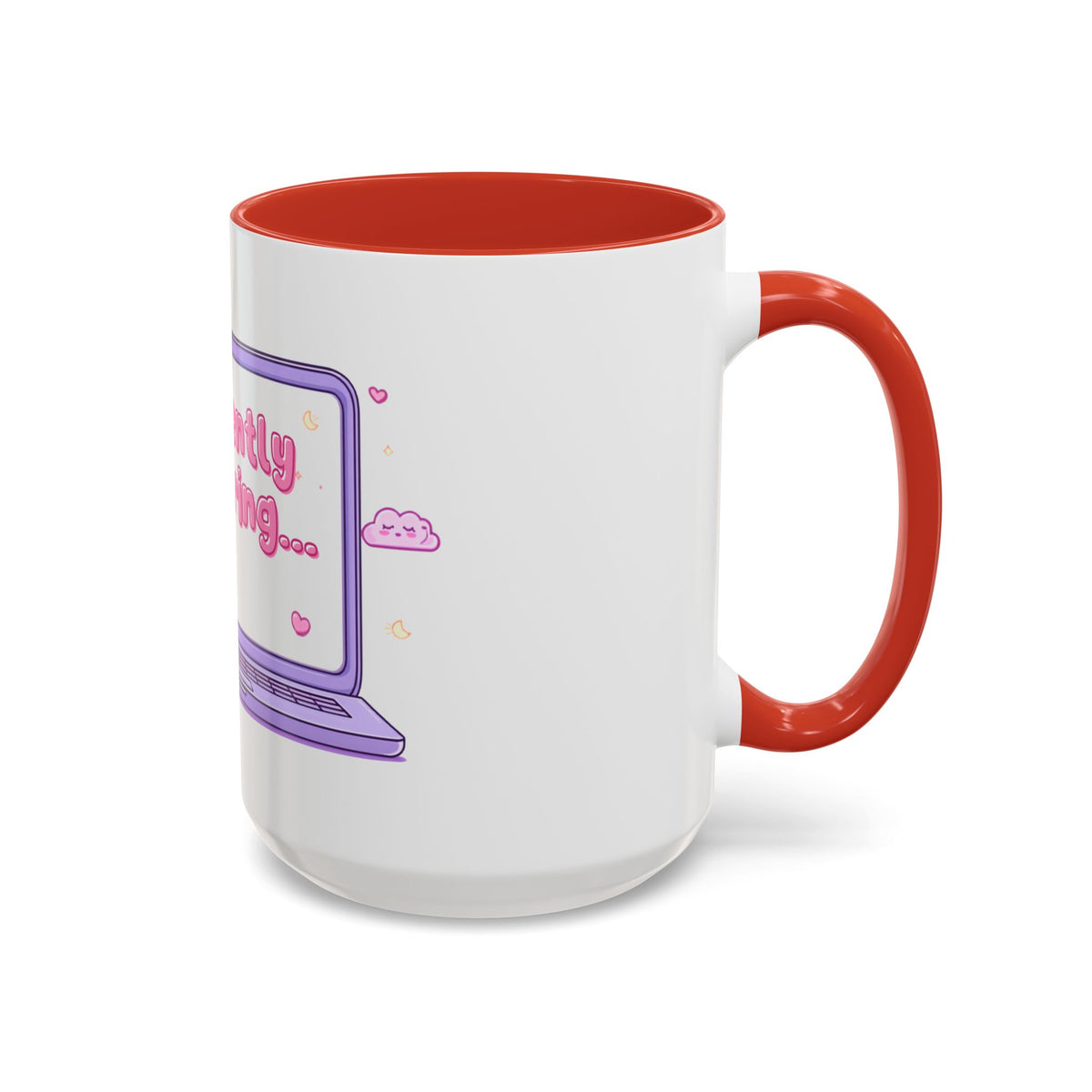 Accent Coffee Mug — "Currently Buffering" Cute Kawaii Laptop Design