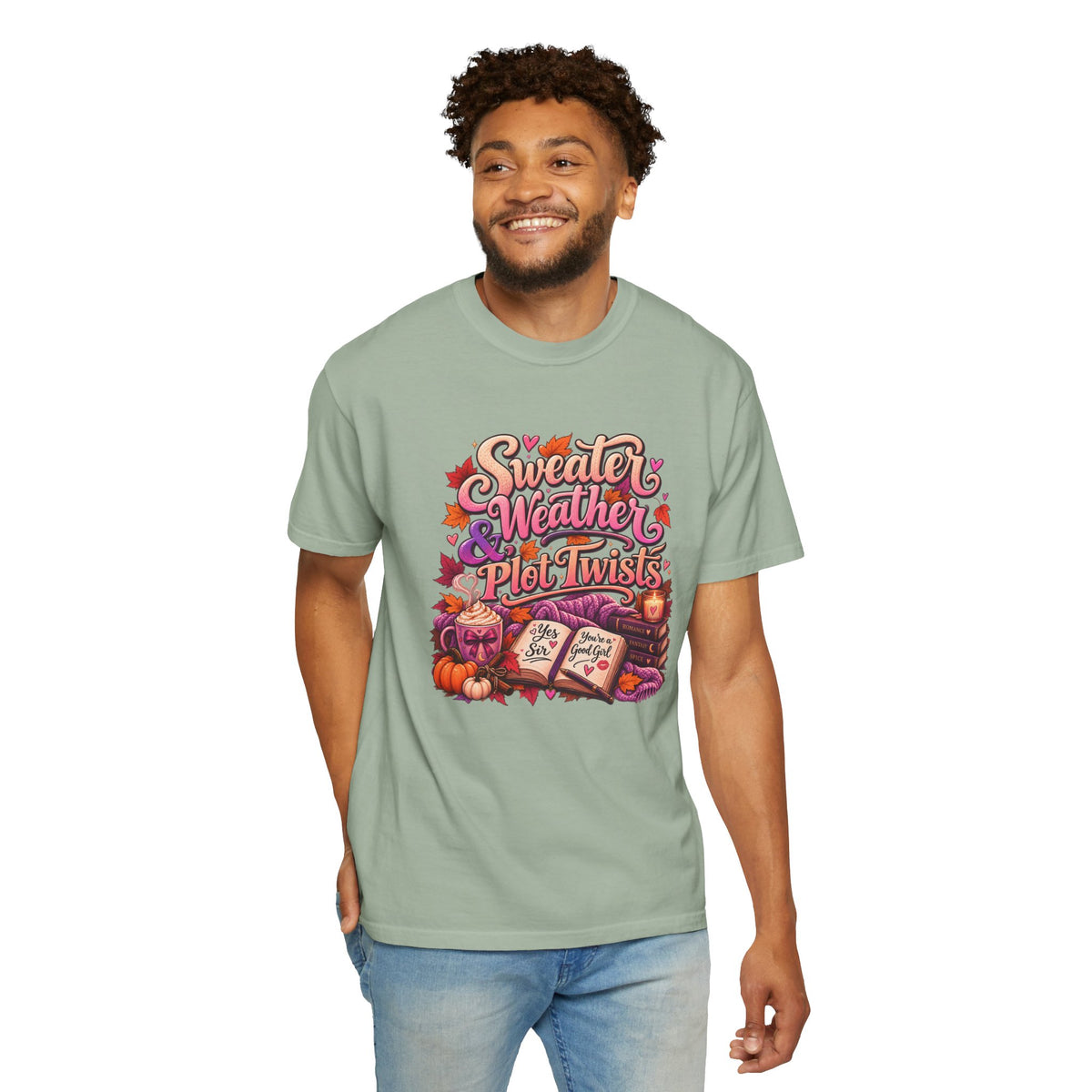 Sweater Weather Plot Twists Tee — Cozy Autumn Book Lover T-Shirt