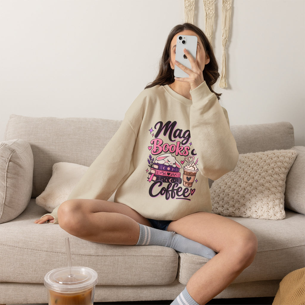 Sweatshirt — "Magic, Books & Coffee" Cozy Reading Crewneck