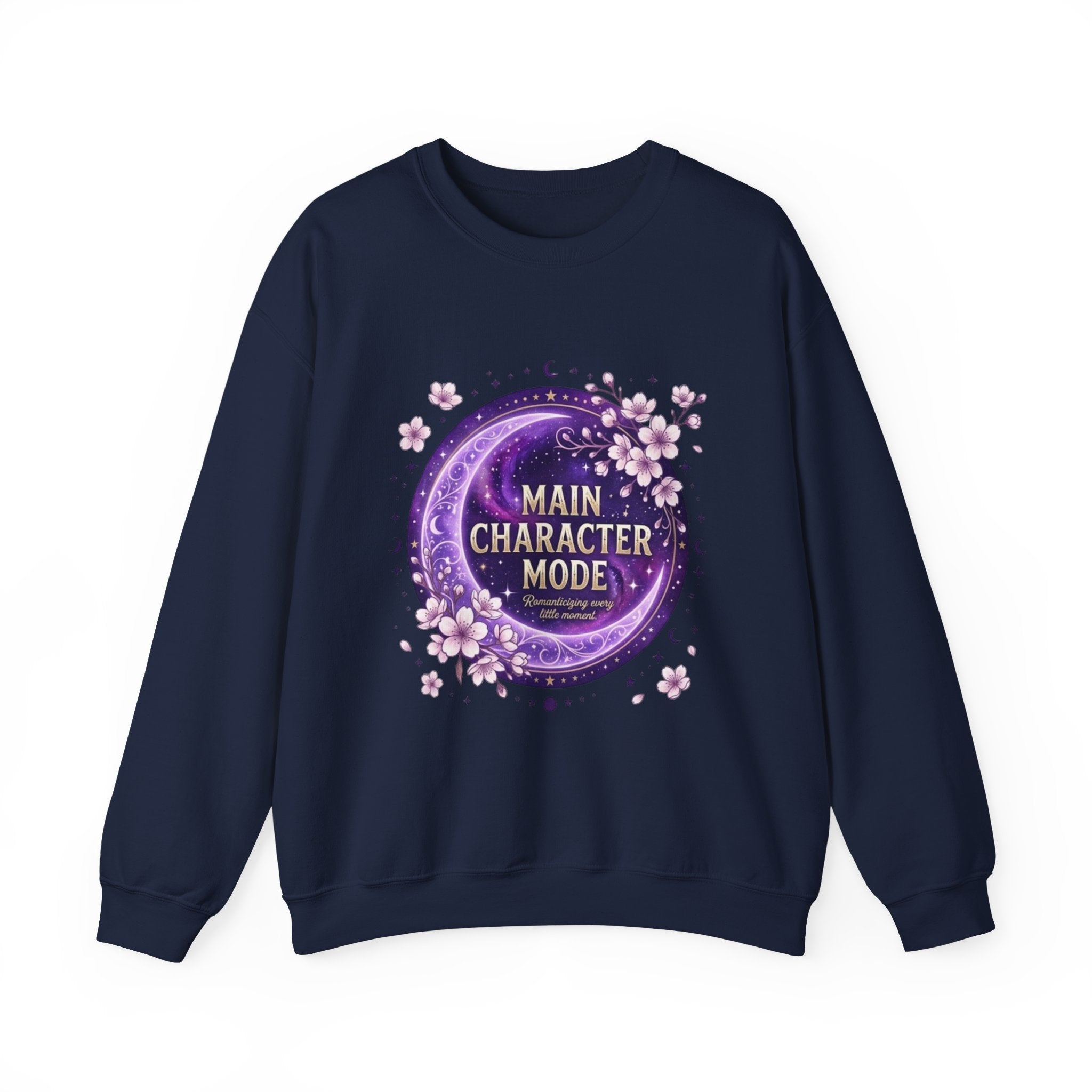 Main Character Mode Sweatshirt — Purple Floral Moon Crewneck