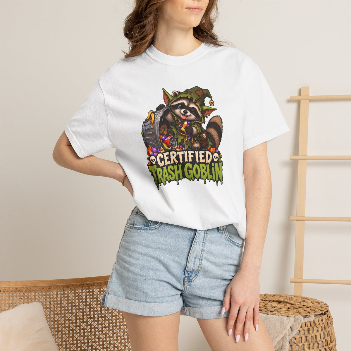 Certified Trash Goblin T-Shirt — Cute Mischief Raccoon Graphic Tee