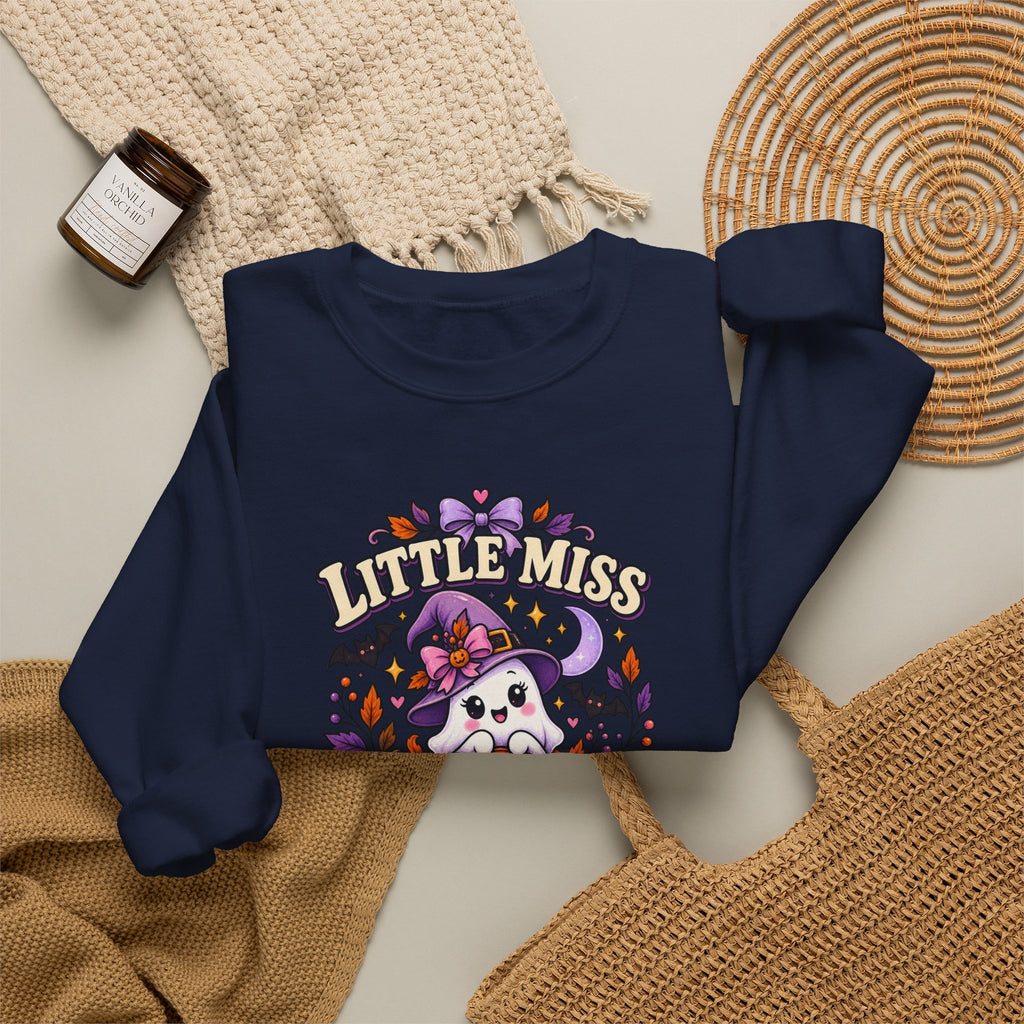Little Miss Spooky Season Sweatshirt — Cute Halloween Ghost & Pumpkin Crewneck