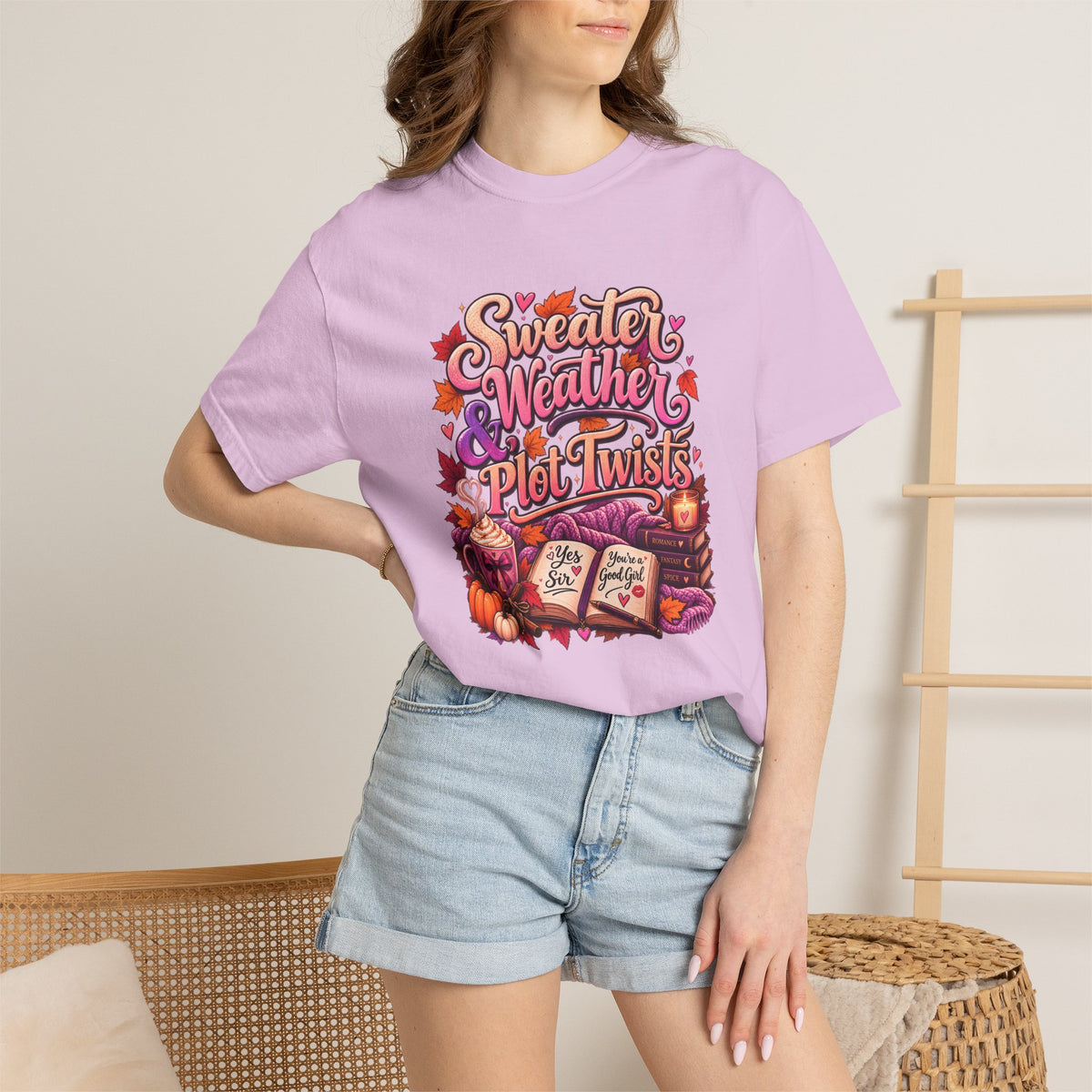 Sweater Weather Plot Twists Tee — Cozy Autumn Book Lover T-Shirt