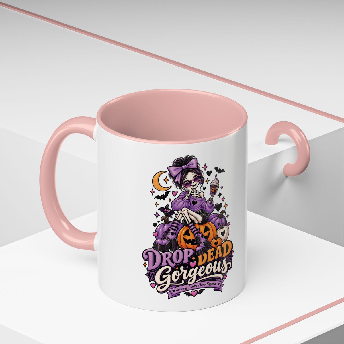 Halloween Coffee Mug — 'Drop Dead Gorgeous' Gothic Pumpkin Witch Accent Mug