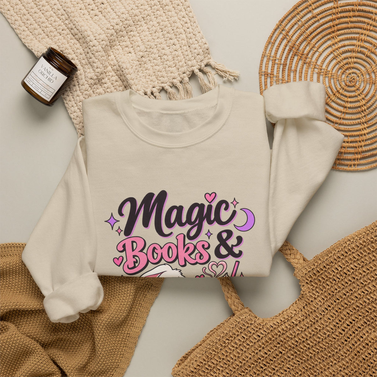 Sweatshirt — "Magic, Books & Coffee" Cozy Reading Crewneck
