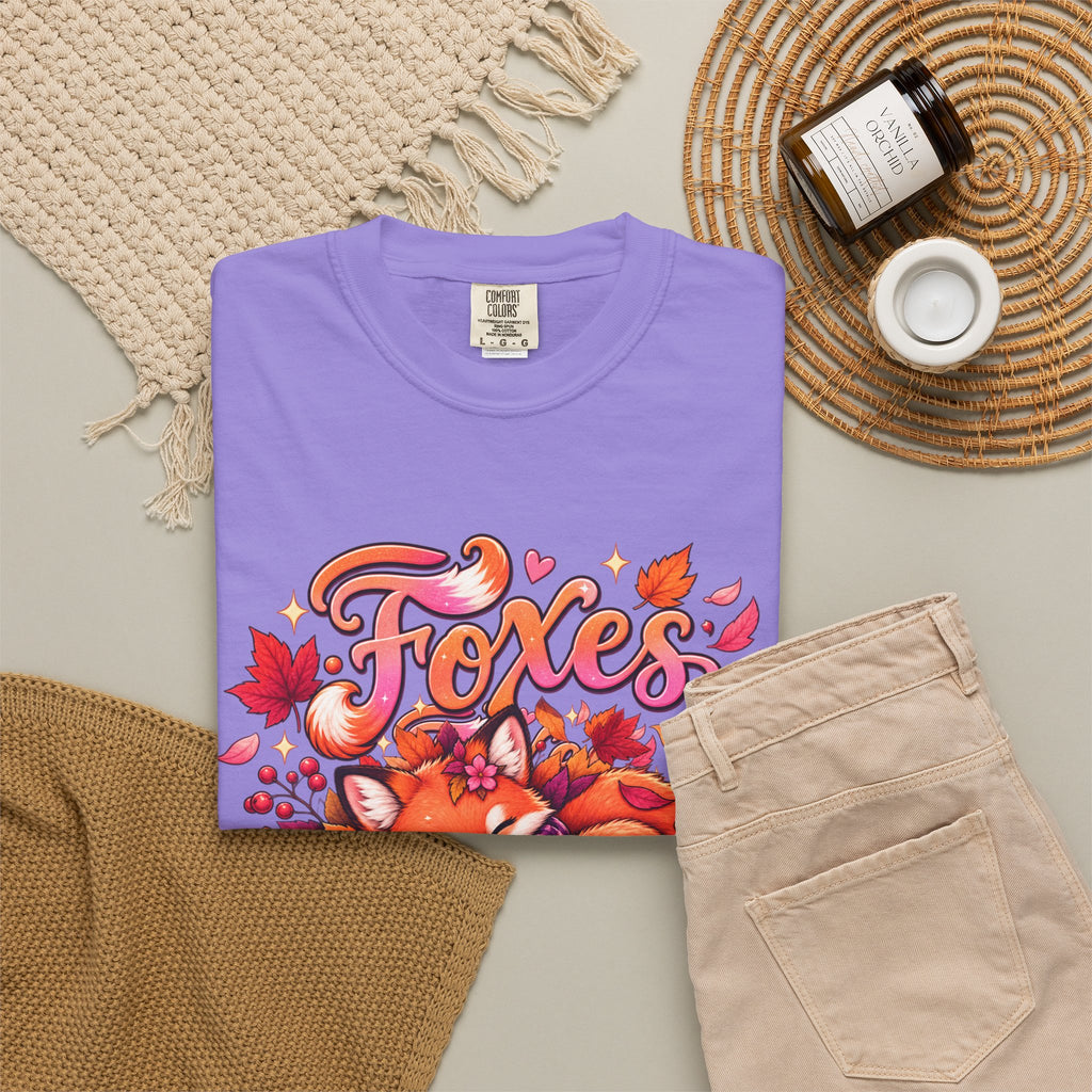 Foxes & Falling Leaves T-Shirt — Cozy Autumn Fox Graphic Tee