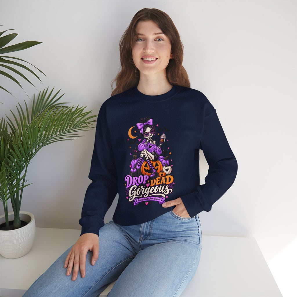 Drop Dead Gorgeous Halloween Sweatshirt — Gothic Pinup Vampire Design