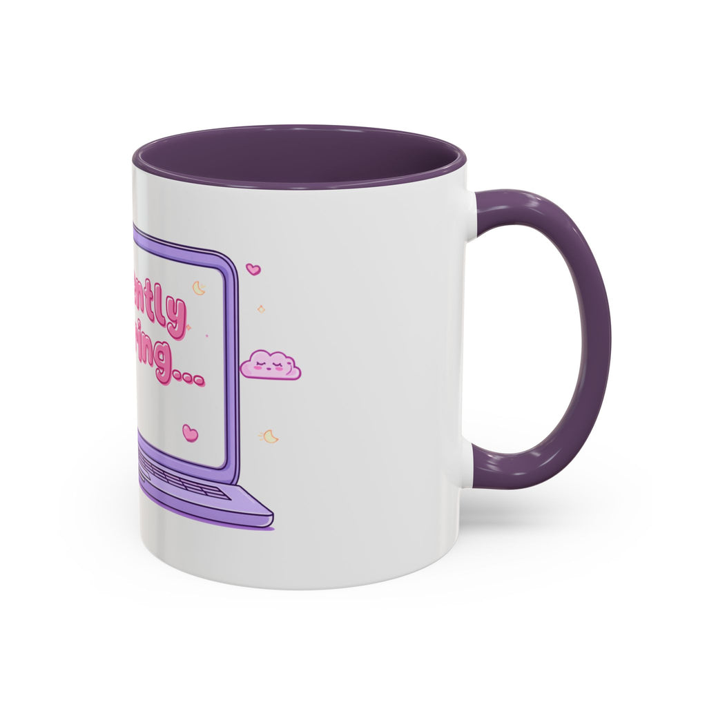Accent Coffee Mug — "Currently Buffering" Cute Kawaii Laptop Design