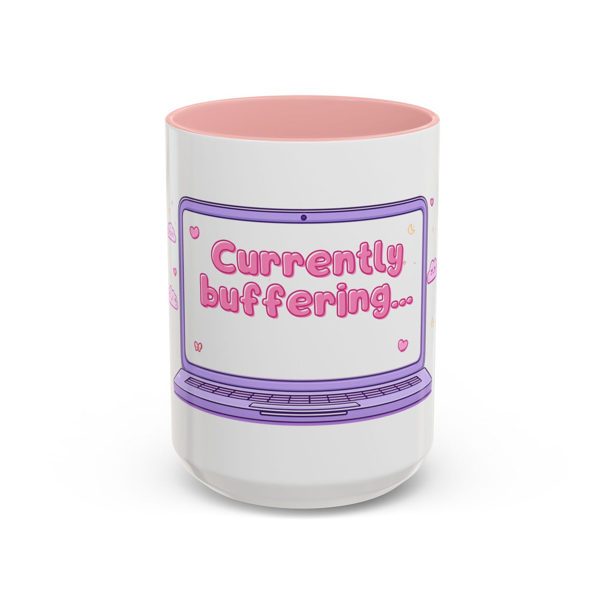 Accent Coffee Mug — "Currently Buffering" Cute Kawaii Laptop Design