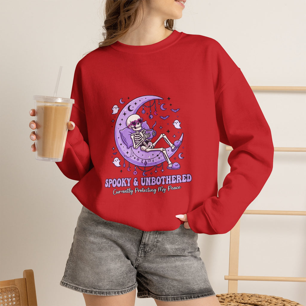 Skeleton on Moon Crewneck Sweatshirt — "Spooky & Unsocialized" Purple Gothic Graphic