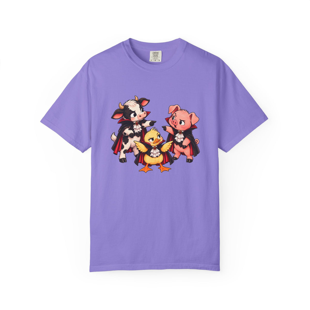 "This is why we have a wardrobe meeting first!" Cow, Pig & Chick Cartoon Graphic Tee